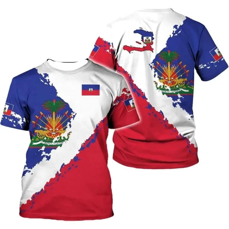 Haiti Flag Pattern T Shirt for Men Fashion Sports T-shirt Tops Summer Street 3D Printed Short Sleeves Casual Loose Tee Shirts