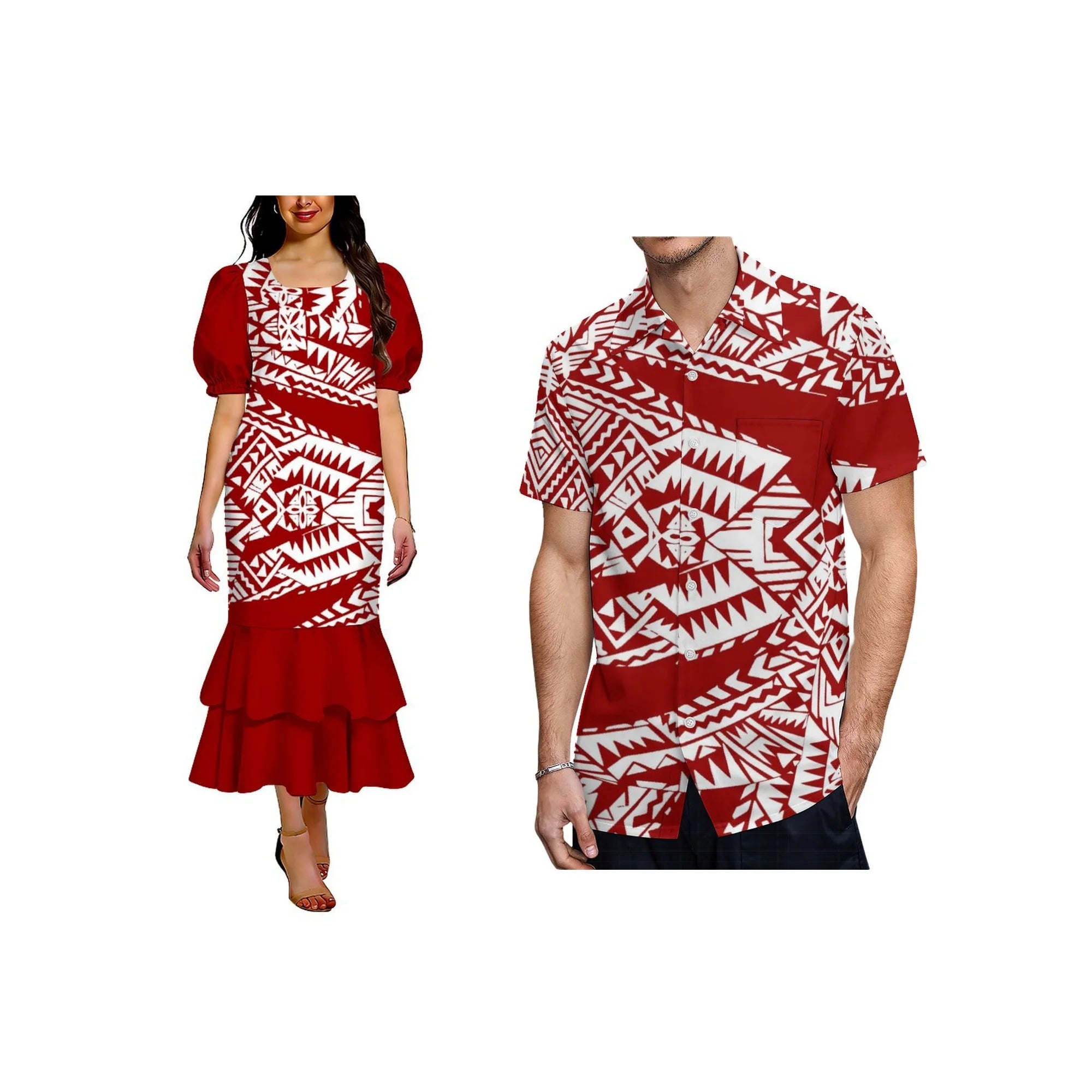 Pacific Island Design Stretch Mumu Ladies Mermaid Dress Factory Custom Polynesian Square Collar Micronesia Mumu Dress