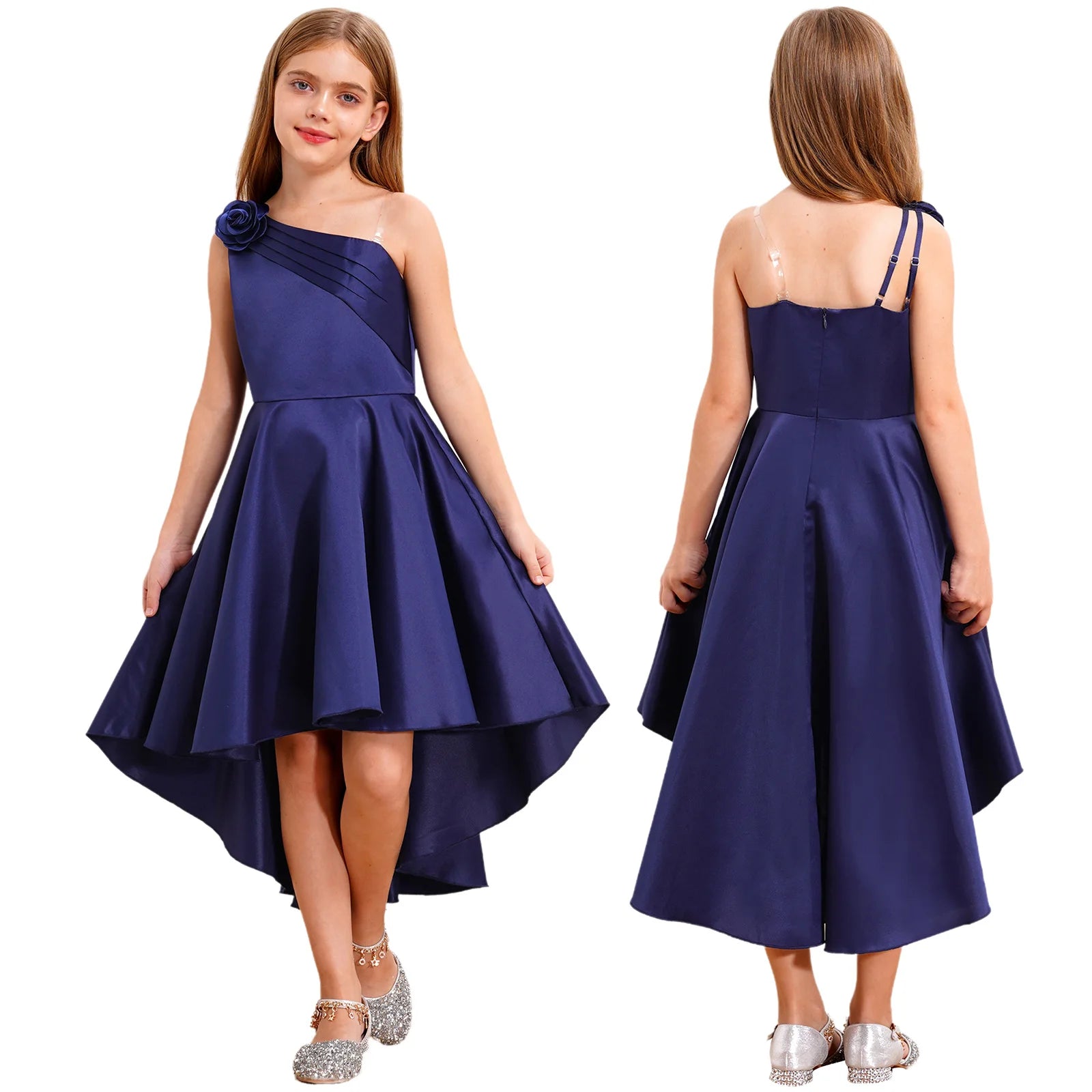 Kids Girls One Shoulder Party Dress Princess Wedding Birthday Party Formal Gown Pageant Banquet Graduation Ball Prom Dance Dress