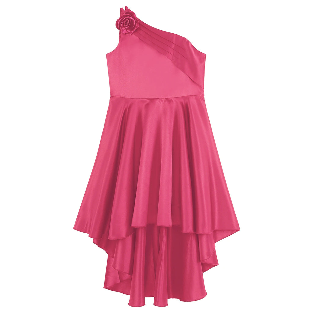 Kids Girls One Shoulder Party Dress Princess Wedding Birthday Party Formal Gown Pageant Banquet Graduation Ball Prom Dance Dress