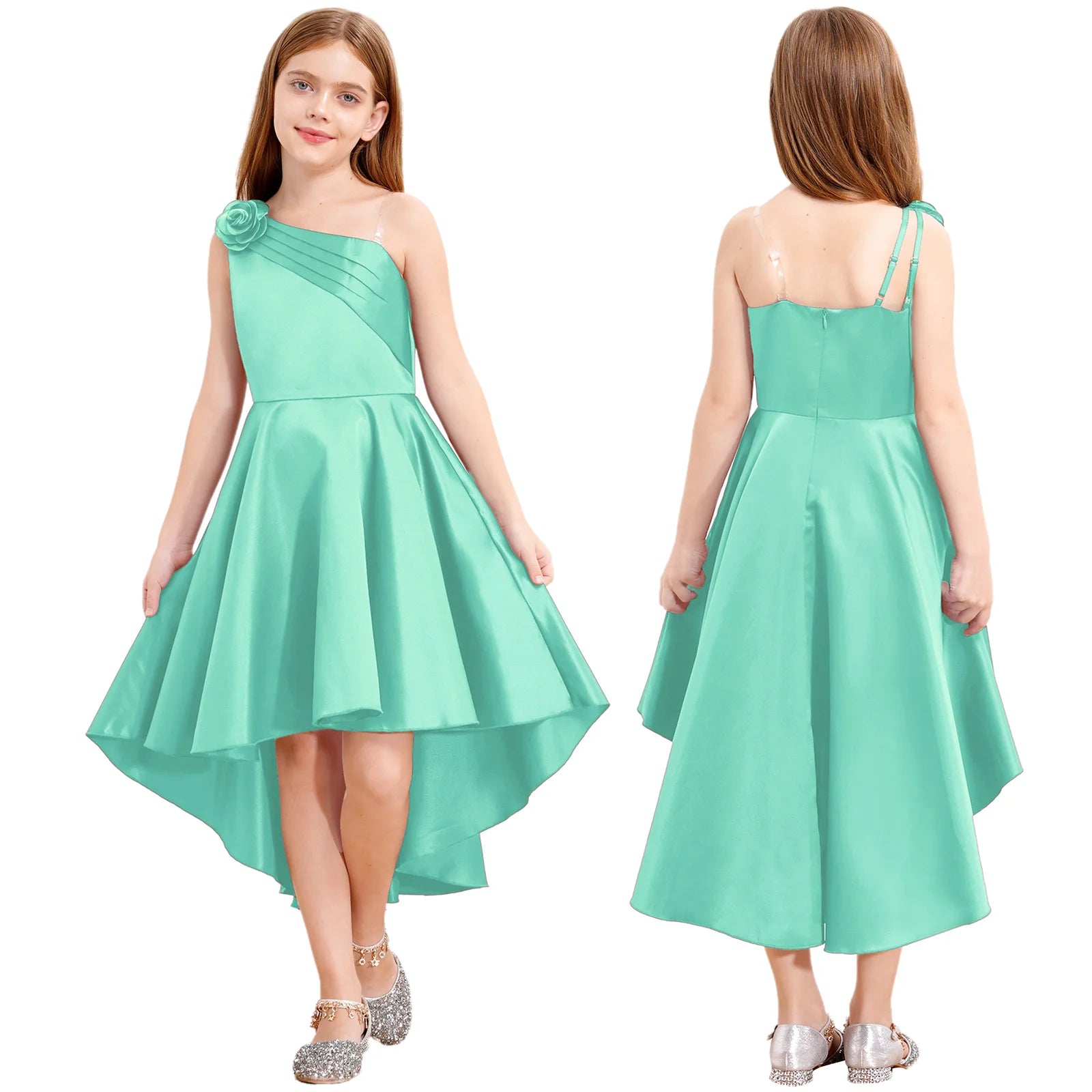 Kids Girls One Shoulder Party Dress Princess Wedding Birthday Party Formal Gown Pageant Banquet Graduation Ball Prom Dance Dress