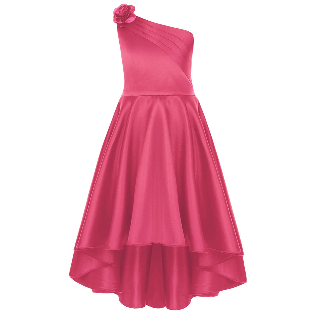 Kids Girls One Shoulder Party Dress Princess Wedding Birthday Party Formal Gown Pageant Banquet Graduation Ball Prom Dance Dress