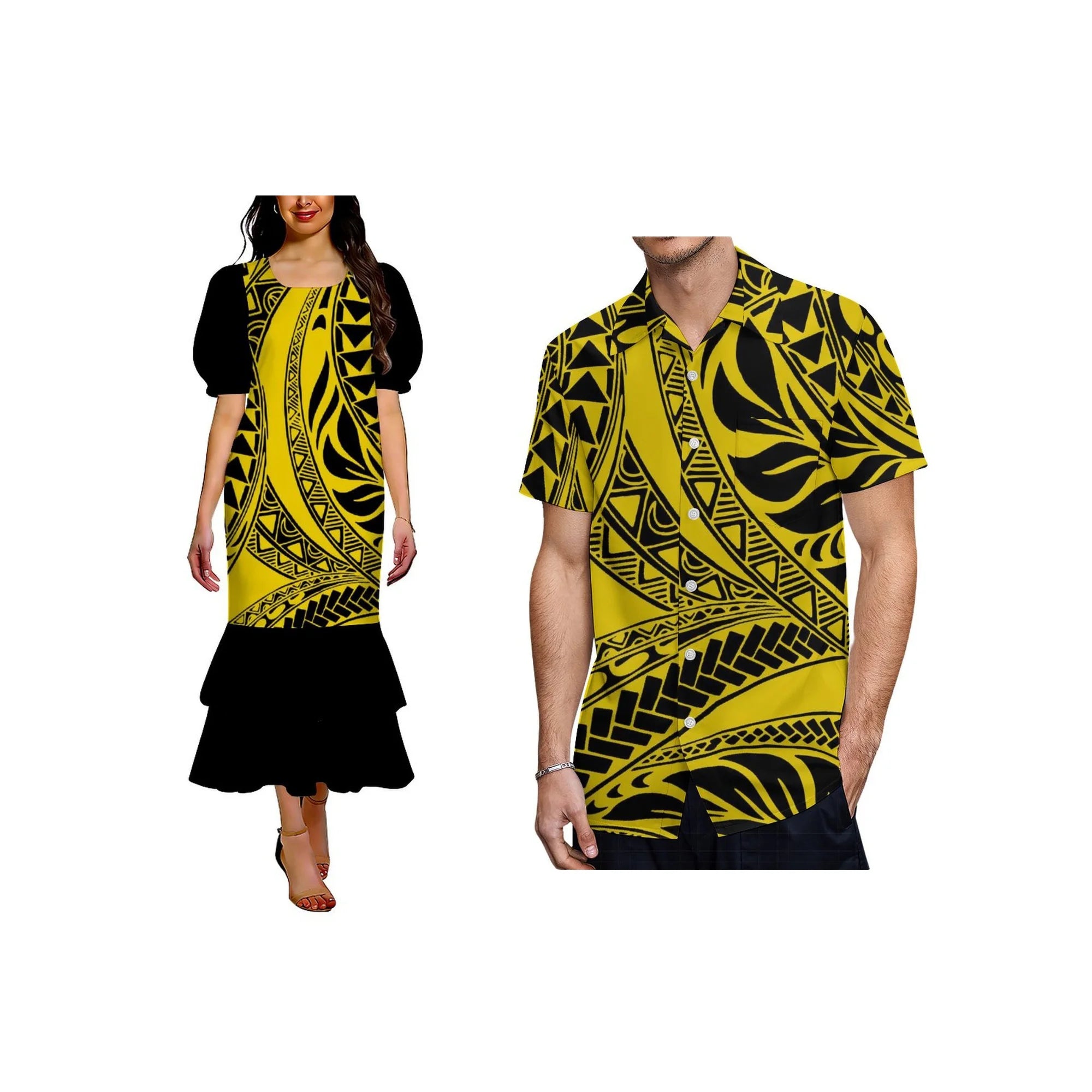 Pacific Island Design Stretch Mumu Ladies Mermaid Dress Factory Custom Polynesian Square Collar Micronesia Mumu Dress