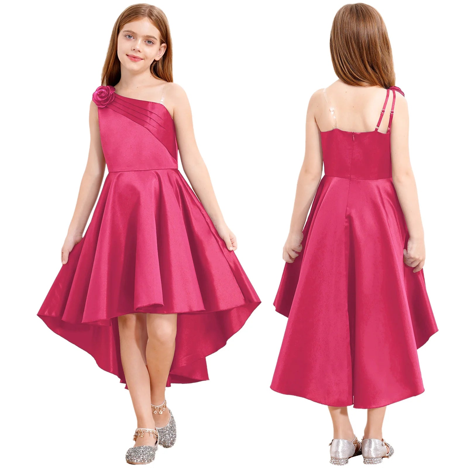 Kids Girls One Shoulder Party Dress Princess Wedding Birthday Party Formal Gown Pageant Banquet Graduation Ball Prom Dance Dress