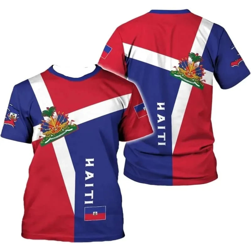 Haiti Flag Pattern T Shirt for Men Fashion Sports T-shirt Tops Summer Street 3D Printed Short Sleeves Casual Loose Tee Shirts
