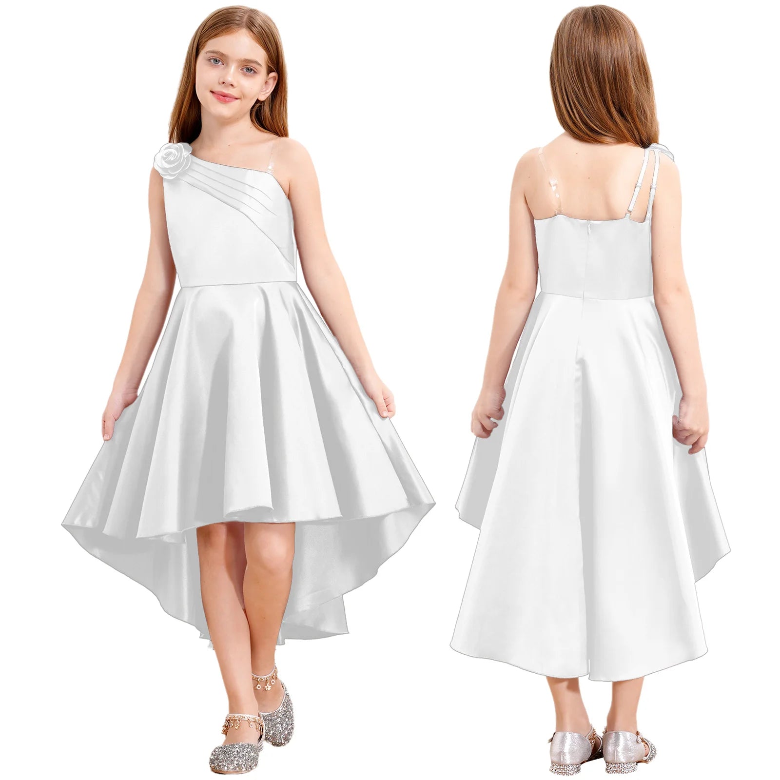 Kids Girls One Shoulder Party Dress Princess Wedding Birthday Party Formal Gown Pageant Banquet Graduation Ball Prom Dance Dress