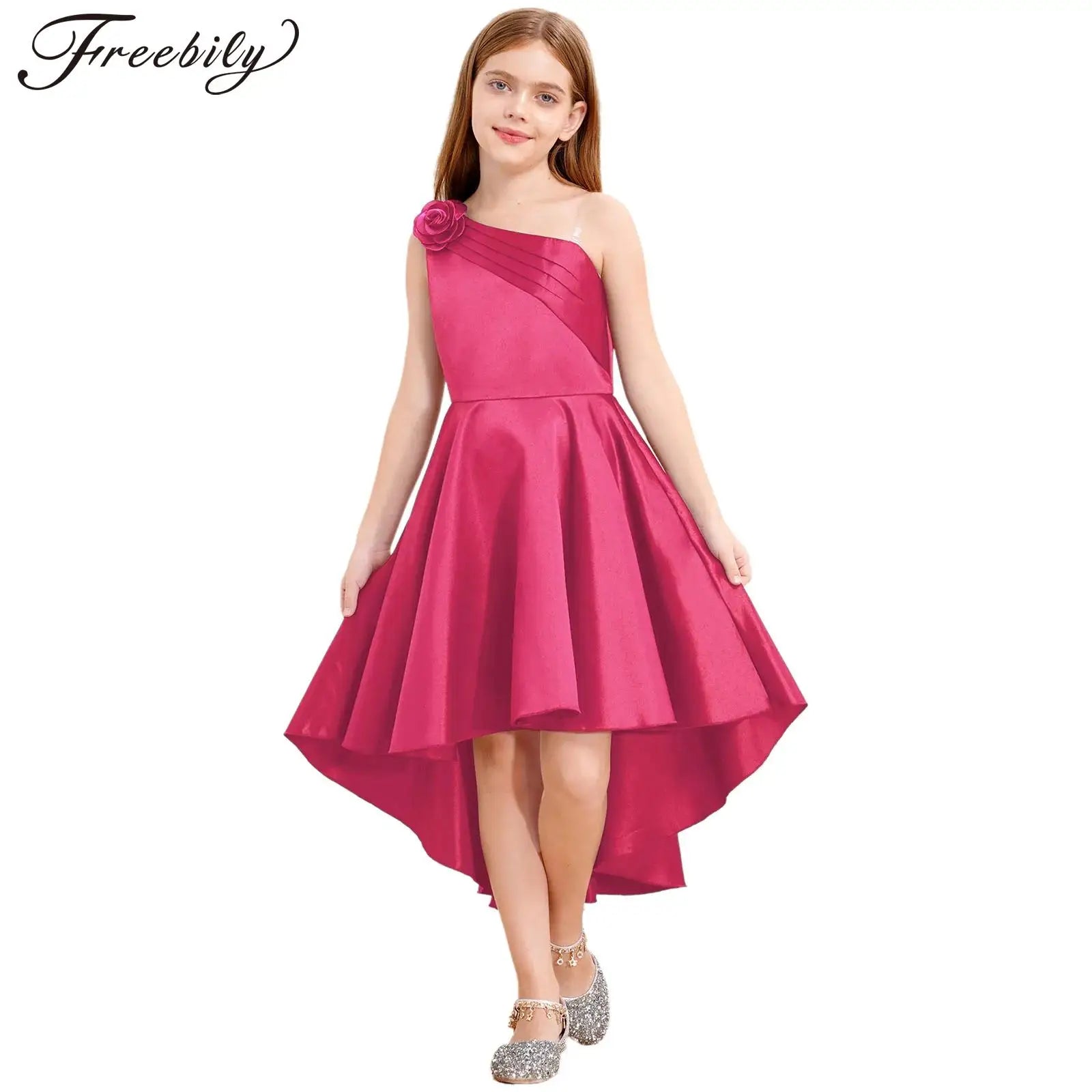 Kids Girls One Shoulder Party Dress Princess Wedding Birthday Party Formal Gown Pageant Banquet Graduation Ball Prom Dance Dress