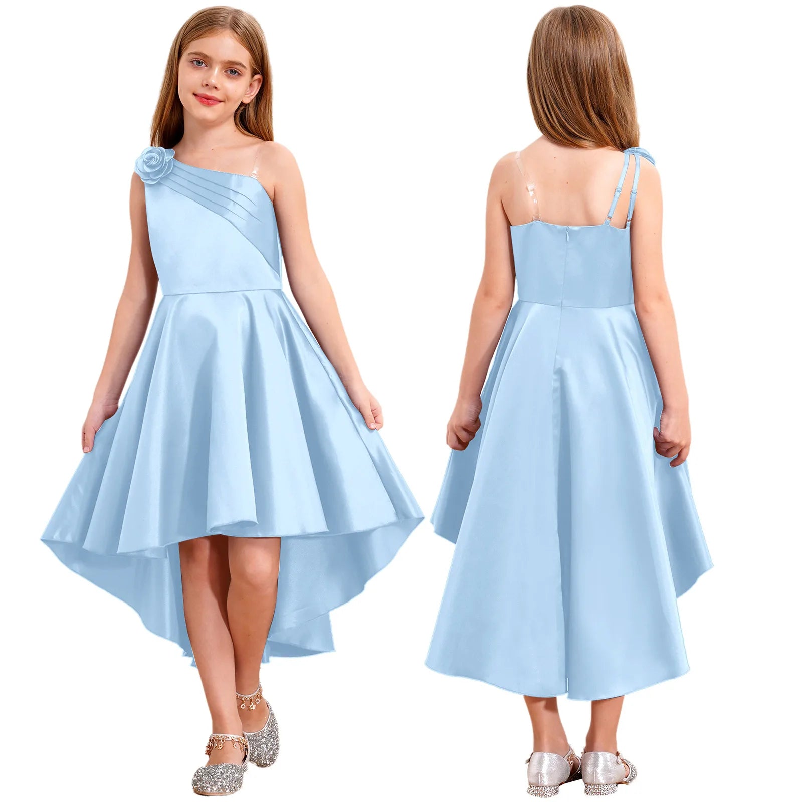 Kids Girls One Shoulder Party Dress Princess Wedding Birthday Party Formal Gown Pageant Banquet Graduation Ball Prom Dance Dress