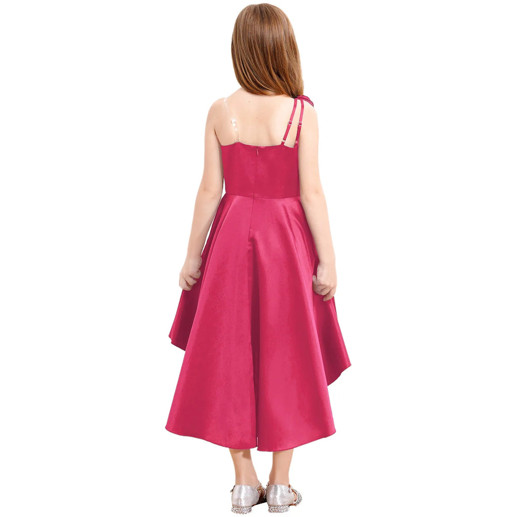 Kids Girls One Shoulder Party Dress Princess Wedding Birthday Party Formal Gown Pageant Banquet Graduation Ball Prom Dance Dress