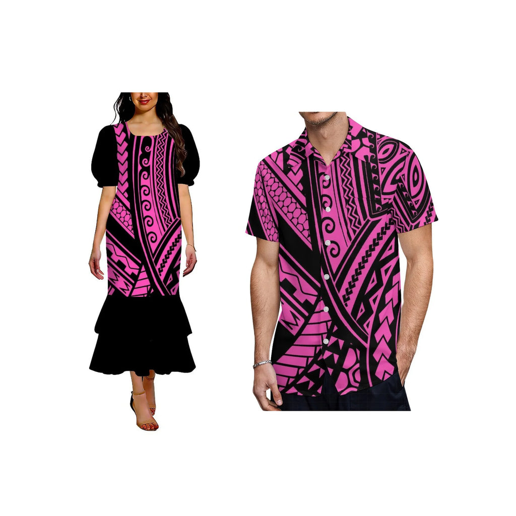Pacific Island Design Stretch Mumu Ladies Mermaid Dress Factory Custom Polynesian Square Collar Micronesia Mumu Dress
