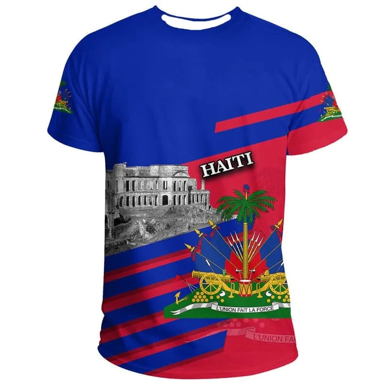 Haiti Flag Pattern T Shirt for Men Fashion Sports T-shirt Tops Summer Street 3D Printed Short Sleeves Casual Loose Tee Shirts