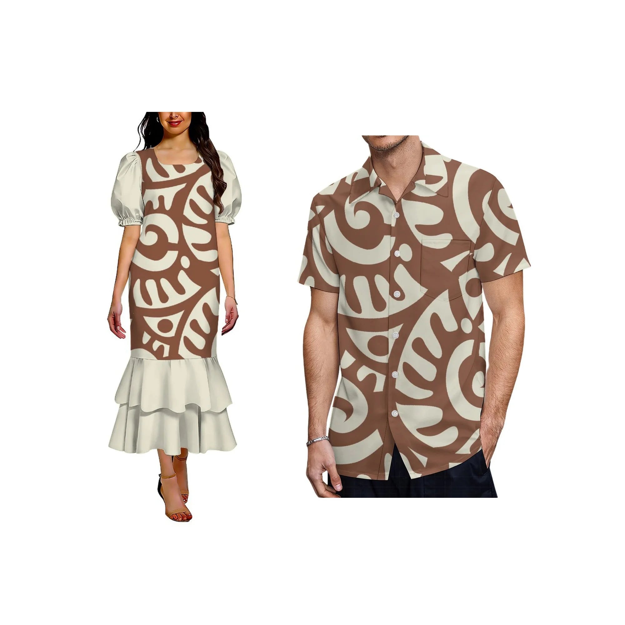 Pacific Island Design Stretch Mumu Ladies Mermaid Dress Factory Custom Polynesian Square Collar Micronesia Mumu Dress