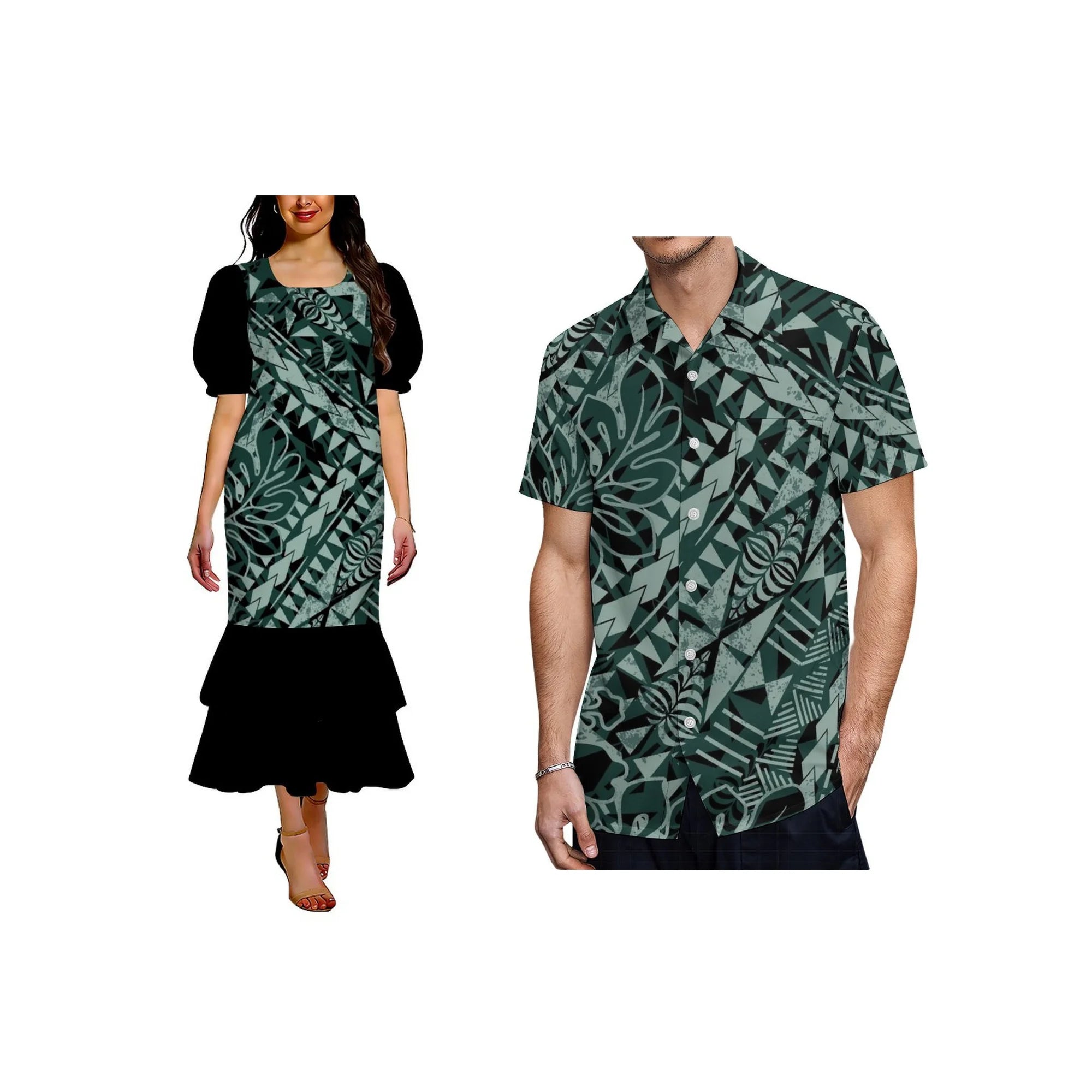Pacific Island Design Stretch Mumu Ladies Mermaid Dress Factory Custom Polynesian Square Collar Micronesia Mumu Dress