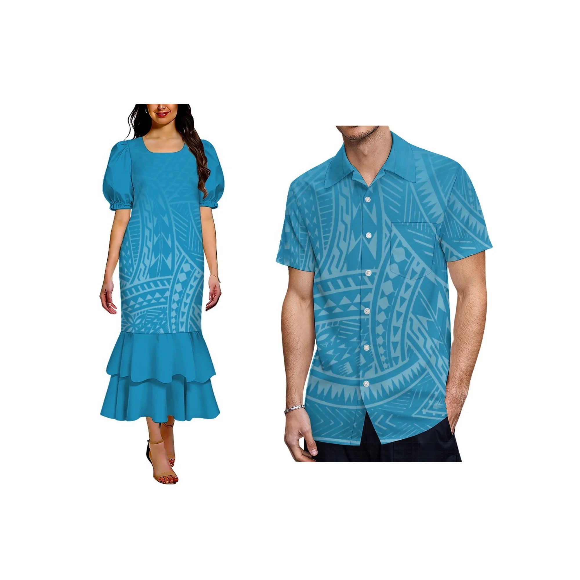 Pacific Island Design Stretch Mumu Ladies Mermaid Dress Factory Custom Polynesian Square Collar Micronesia Mumu Dress