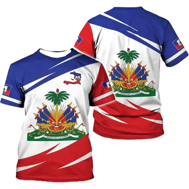 Haiti Flag Pattern T Shirt for Men Fashion Sports T-shirt Tops Summer Street 3D Printed Short Sleeves Casual Loose Tee Shirts