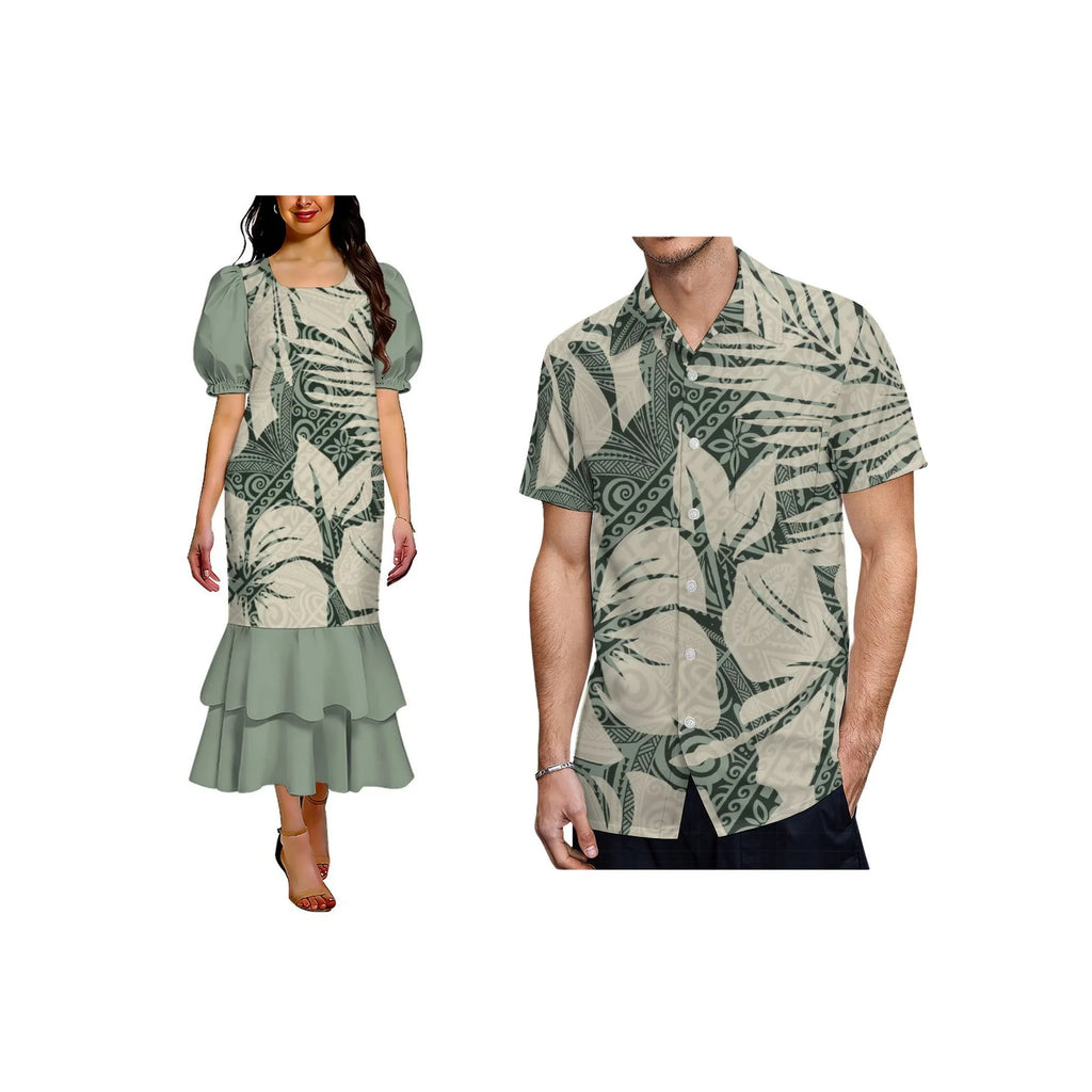 Pacific Island Design Stretch Mumu Ladies Mermaid Dress Factory Custom Polynesian Square Collar Micronesia Mumu Dress