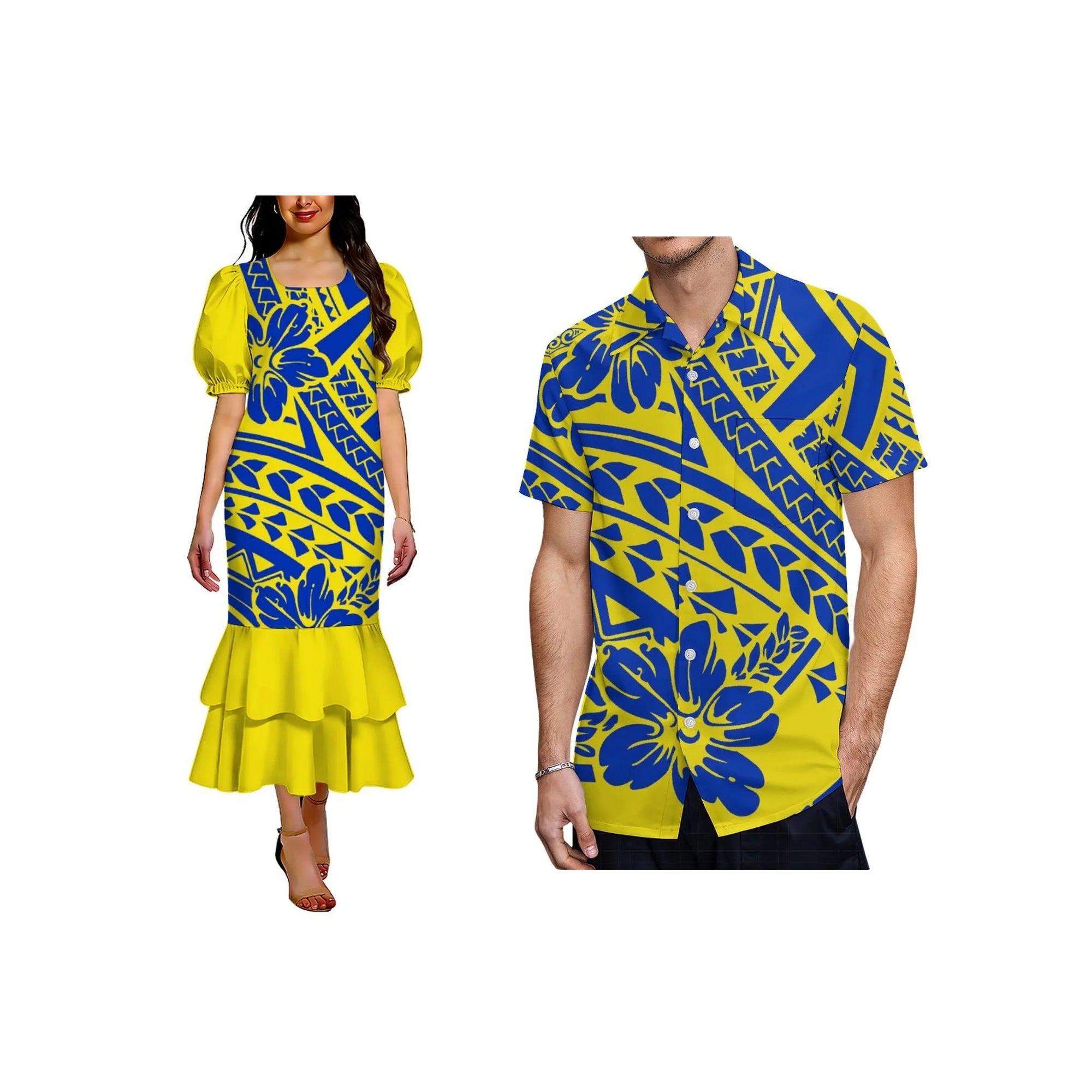 Pacific Island Design Stretch Mumu Ladies Mermaid Dress Factory Custom Polynesian Square Collar Micronesia Mumu Dress