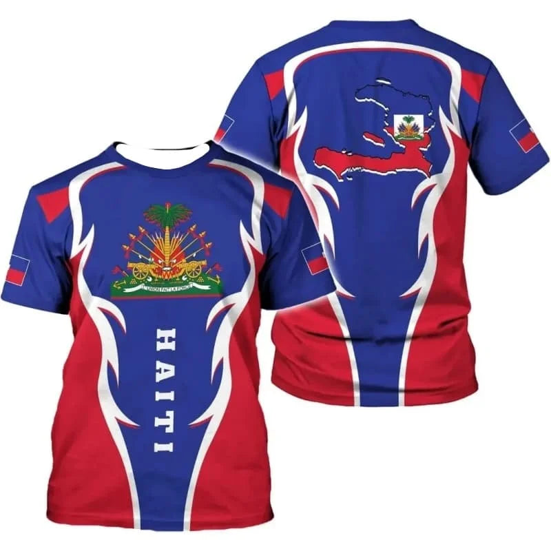 Haiti Flag Pattern T Shirt for Men Fashion Sports T-shirt Tops Summer Street 3D Printed Short Sleeves Casual Loose Tee Shirts