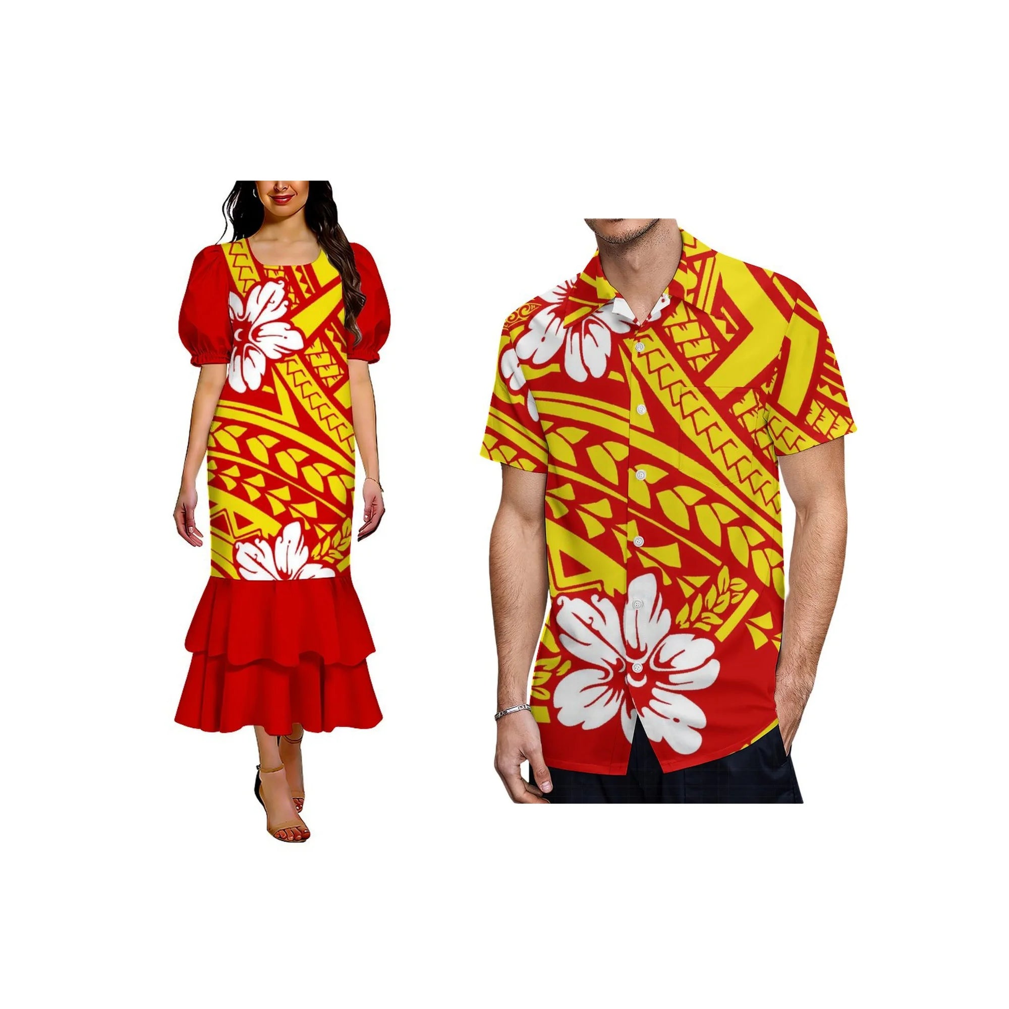 Pacific Island Design Stretch Mumu Ladies Mermaid Dress Factory Custom Polynesian Square Collar Micronesia Mumu Dress